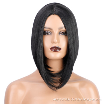 Straight short black solid high quality wholesale vendors black women synthetic hair fiber wigs with none lace